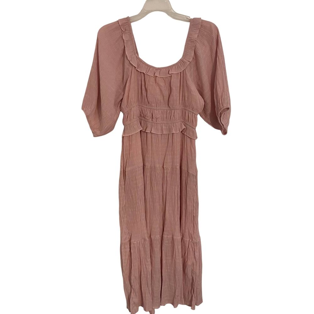 Listicle Maxi Dress Medium Pink Boho Cottagecore Prairie Ruffle Puff Sleeve - Picture 6 of 10